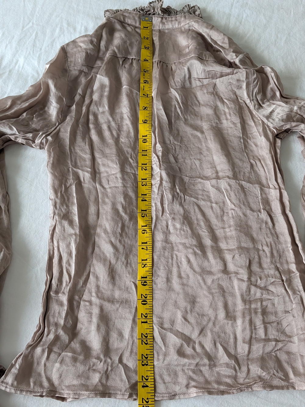 Diane von Furstenberg DVF 100% Silk Ruffle Blouse Taupe Size 4 - Picture 7 of 7